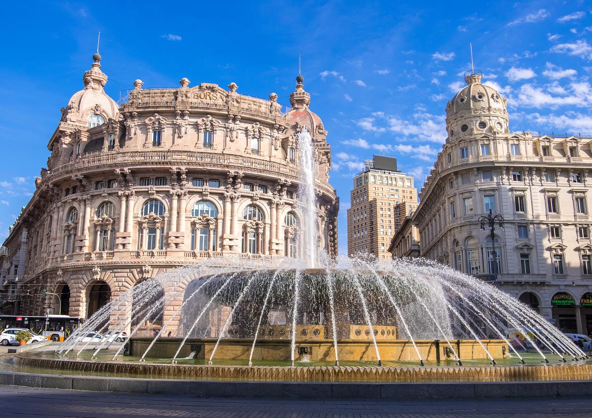 Genua, Italien - Piazza de Ferrari mit Brunnen