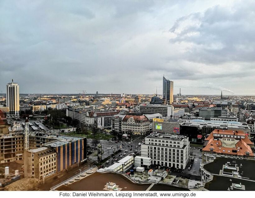 Leipzig Innenstadt, Blick vom 13. Stockwerk des The Westin Hotels