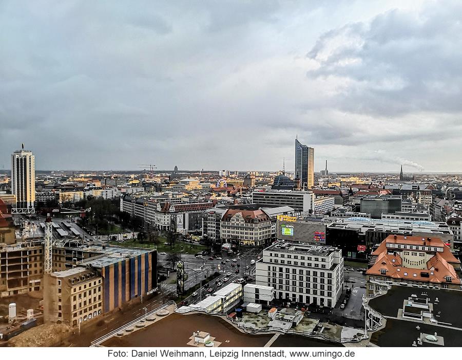 Leipzig Innenstadt, Blick vom 13. Stockwerk des The Westin Hotels