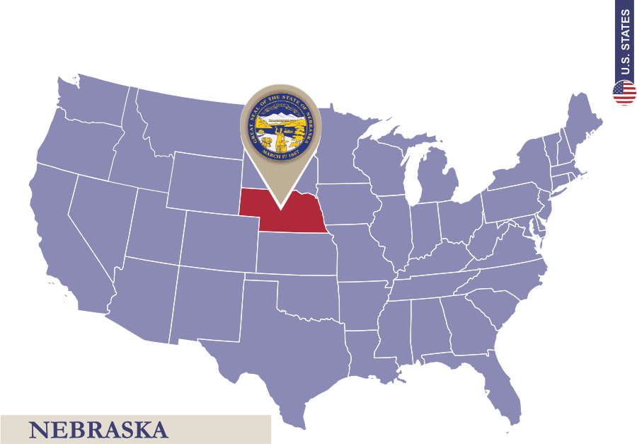 Nebraska - Karte mit Lage in den USA